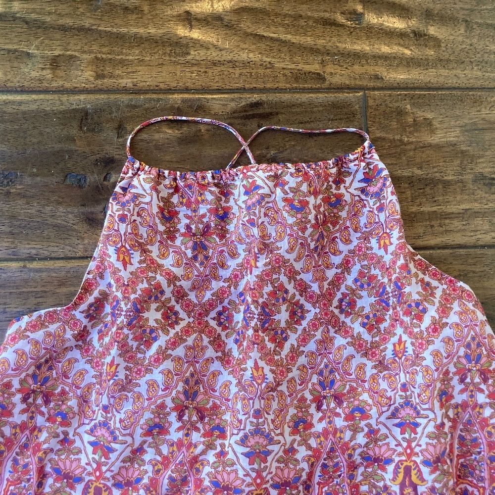 Banana Republic Ramie Halter Tank Small Lined Floral Top Spaghetti Strap - Picture 2 of 9